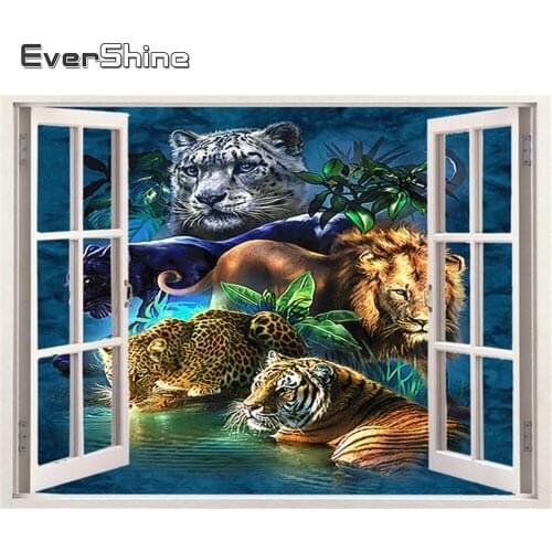 EverShine Diamond Painting Window Rhinestones Diamond Embroidery Animal Cross Stitch Mosaic Lion Full Drill Square Handicraft