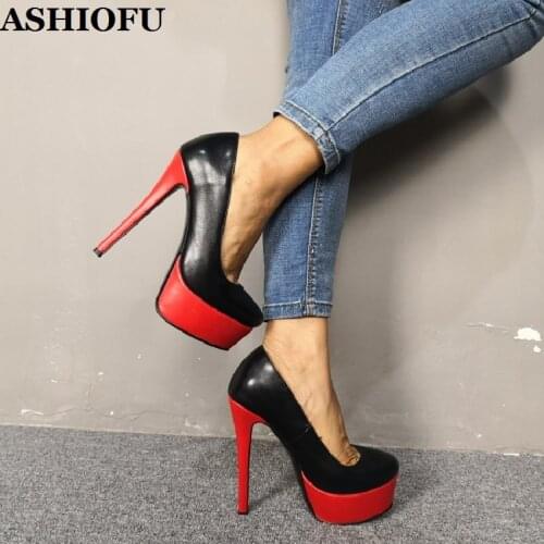ASHIOFU New Hot Sale Women High Heel Pumps Party Prom Slip-on Dress Shoes Real Photos Platform Sexy Evening Fashion Court Shoes