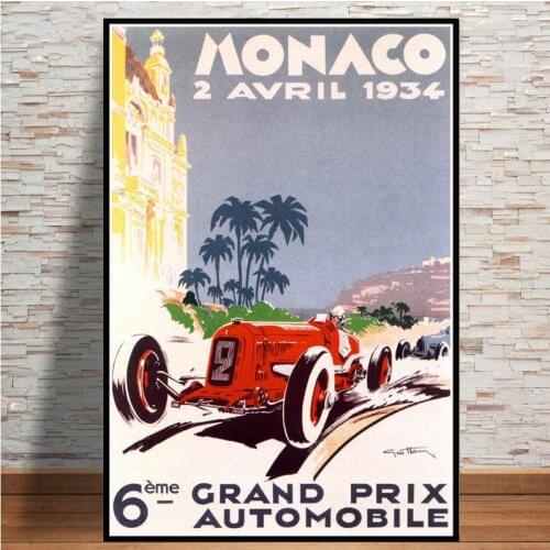 Monaco Super Automobile Car Racing Poster World Grand Prix Retro Wall Art Canvas Painting Picture for Teen Room Boy Room Decor