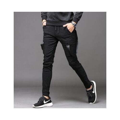 Casual personality fashion mens ribbon pants harem pant men feet trousers pantalones hombre cargo pantalon homme autumn black