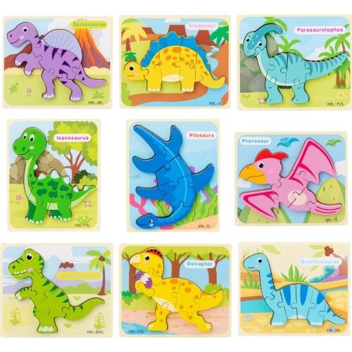 Wooden Educatonal Toy Dinosaur Puzzle 3D Puzzle Baby Handheld Jigsaw Puzzles