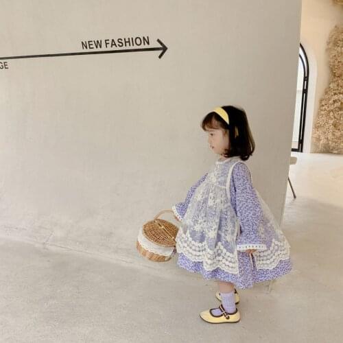 Girls Children 2021 Spring Korean Version Broken Flower Lace Vest Dress Fresh Skirt Suit
