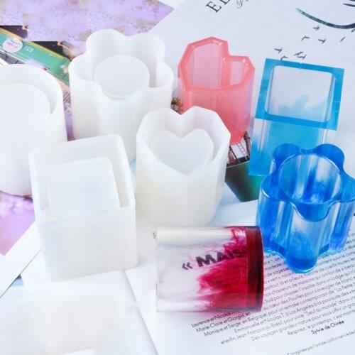 DIY Pen Holder Storage Box Resin Mold Crystal Epoxy Jewelry Storage Round Square Shape Silicone Mold Desktop Decoration