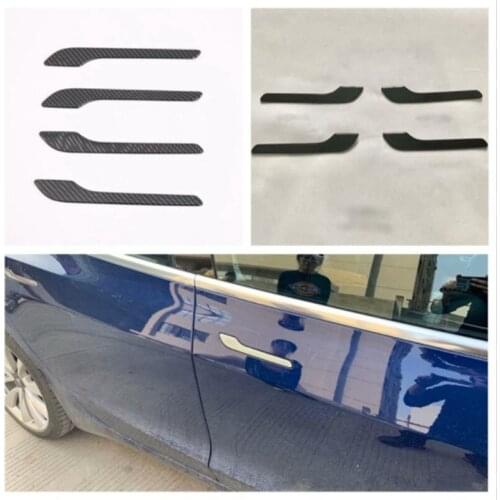 For Tesla Model Y Model3 2021 Carbon Fiber Car Side Door Handle Bar Cover Trim Decor