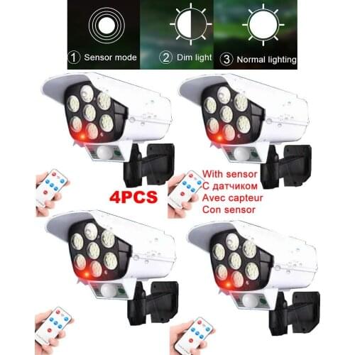 4pcs remote solar fake monitor dummy camera Outdoor Light Outdoor Lighting Waterproof soalr Street Lamp PIR Motion Sensor Exteri
