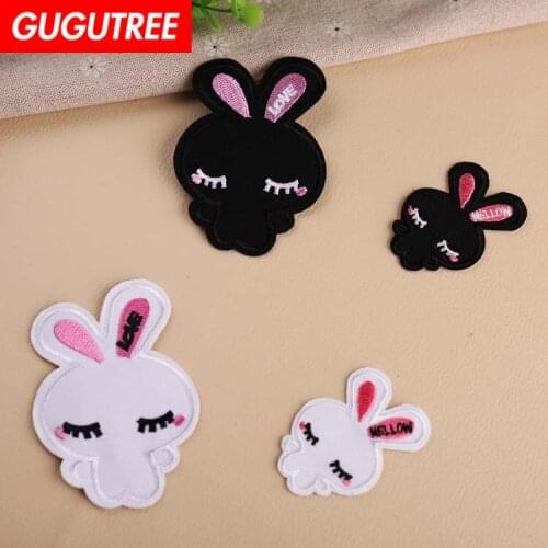 GUGUTREE embroidery rabbit patches cartoon patches badges applique patches for clothing YX-77