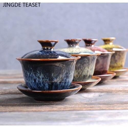Yixing Kiln change Ceramic Gaiwan Teacup Handmade Tea tureen Bowl Japanese luxury Retro Home Tea set Accessories Drinkware