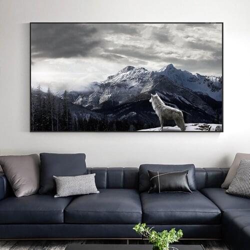 Wild Wolf On Snow Mountain Canvas Painting Modern Landscape Posters and Prints Wall Art Picture For Living Room Home Decor