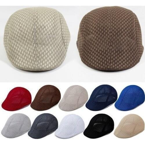 Unisex Breathable Mesh Ivy Caps Men Women Newsboy Caps Spring Summer Golf Cabbie Flat Peaked Hat Casquette Solid Color Visor Hat