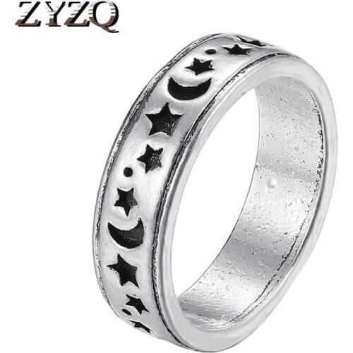 ZYZQ Female Retro Trendy Star Moon Ring For Men&Women Punk Hip Hop Locomotive Wear Cocktail Party Finger Ring 2021