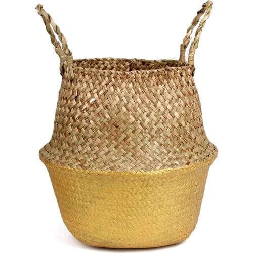 Golden Seaweed Storage Basket Laundry Basket Natural Rattan Flower Basket Woven Basket Straw Toy Storage Box Home Decoration