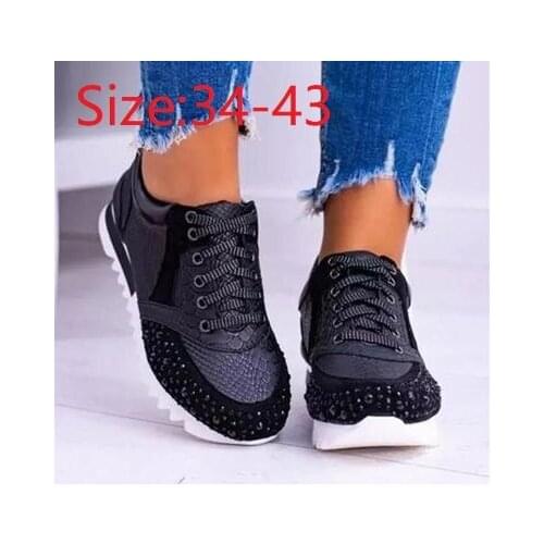 Women Vulcanized Shoes Fashion Beautiful Casual Shoes 2021 Snake Skin Motif Shimmering Stones Design Sneakers Womens Flat shoes
