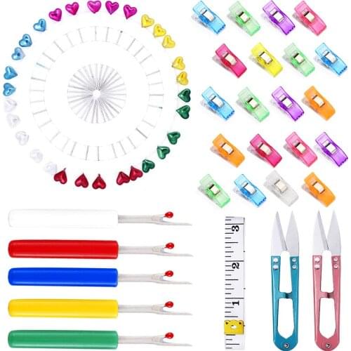 LMDZ Sewing Kit with Sewing Clip Positioning Needle Seam Ripper Tailor Scissor Measuring Ruler for Patchwork Clothing Needlework