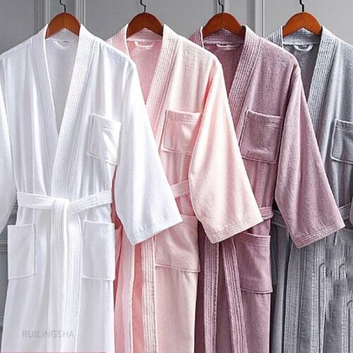 100% Cotton Terry Bath Robe Plus Size Women Sexy Night Dress Kimono Bathrobe Men Water Absorption Sleepwear Bride Dressing Gown