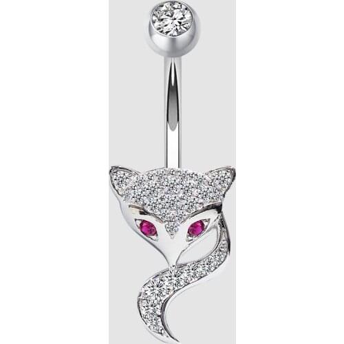 MIQIAO Fox Belly Button Piercing Woman Body Jewelry Real 925 Sterling Silver Zircon Navel Bar Hiphop Rock Style Cool Girl Gift