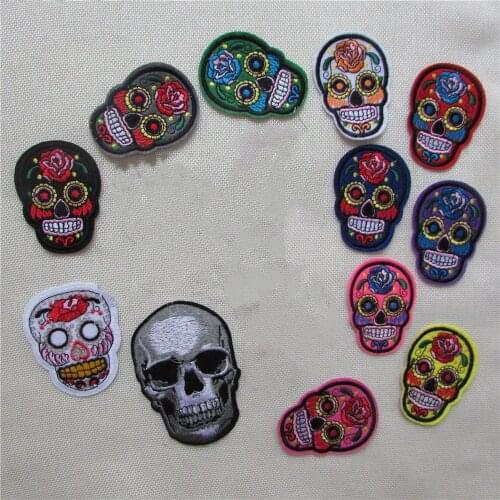 Fashion skull Patch Iron On Kid Cheap Embroidered Cute Cartoon Patches For Clothes Sticker Jacket DIY Badges Applique C106-C5629