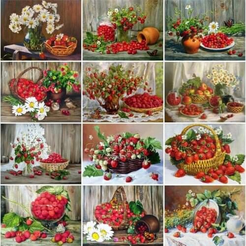 AZQSD Diamond Embroidery Strawberry Daisy Mosaic Rhinestones Diamond Painting Fruit Cross Stitch Kits Handmade Home Decoration