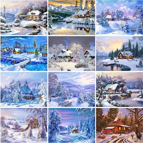 DIY Snow Winter 5D Diamond Painting Full Square Drill Landscape Diamond Embroidery Cross Stitch Kits Mosaic Wall Art Home Decor