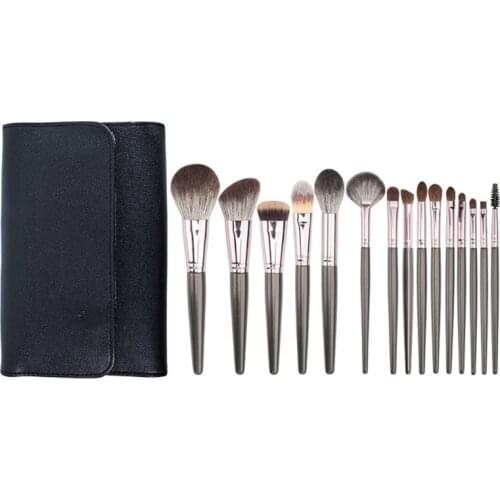 27RC Black with Rose Gold 15 Pcs Foundation Blending Blush Concealer Eye Shadow Makeup Brushes Set with Travel Makeup Bag