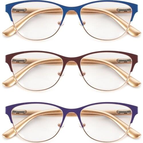 Reading Glasses for Women Men Anti-fatigue Hyperopia Eyeglasses Retro Metal Half Frame Presbyopic Eyeglasses Diopter +1.0 +3.5