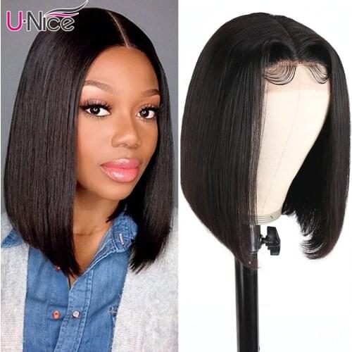 Unice Hair 13x1 T Part Bob Wig Blunt Cut Human Hair Wigs Short Bob Lace Part Wigs Pre-plucked Brazilian Hair Bob Wigs