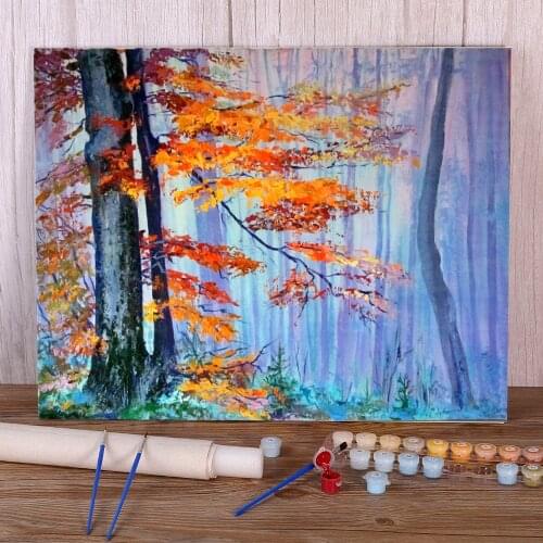 Landscape Yellow Leaves. Etude Paint By Numbers Kit Oil Paints 40*50 Picture By Numbers Photo Wall Decoration Drawing