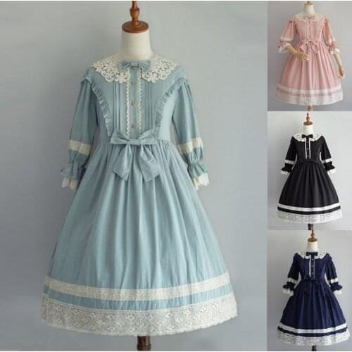 Lovely LOLITA Dresses for Female Half Sleeves Girl Cute One-piece Dress PInk Black Blue Party Fancy Ball Cosplay Costumes