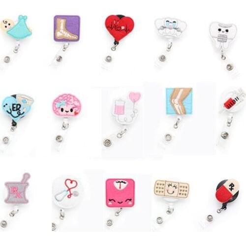 20pcs/lot free shipping 15Styles Cheap Medical Cute Felt easy carry Retractable id badge holder for nurse and doctor