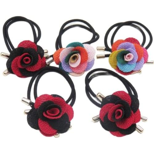 1PCS Color Rose Flower Elastic Hair Bands For Girl Bohemian Bow Headband Scrunchy Korean Fashion Kids Hair Accessories For Women