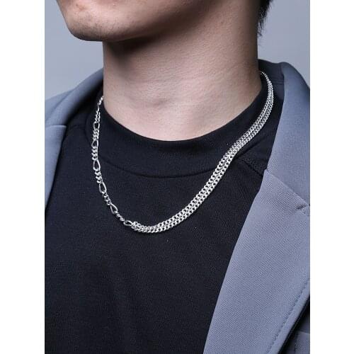 Ruibeila metal chain rock rock, 925 men and women silver necklace, hip hop jewelry, double stitching men and women gothic jewels