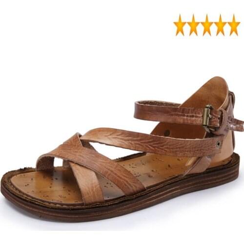 Genuine Summer Strap Casual Buckle Leather 2021 New Black Brown Retro Gladiator Outdoor Beach Sandals Slippers Footwear