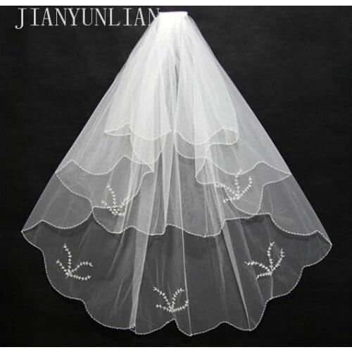Wedding Veils Wedding Bridal Veil 2-Layer Handmade Beaded Crescent edge Bridal Accessories Veil color in stock