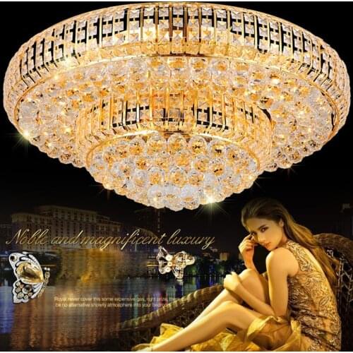 LED Modern Crystal Ceiling Light Gold Round Ceiling Lamp Golden Crystal Ceiling Lights Fixture Hotel Lobby Home Indoor Lighting
