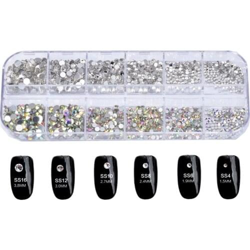 Swarovsky 12 Grid 1440pcs AB crystal flat back rhinestone diamond gem 3D glitter nail art decoration for Nails Accessories