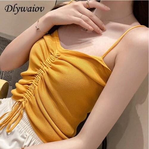 Crop Top Fashion camisole Women Knitted sling Sexy clothes camis Fold Solid Tops 2020 summer casual Vests Slim Female Shirt New