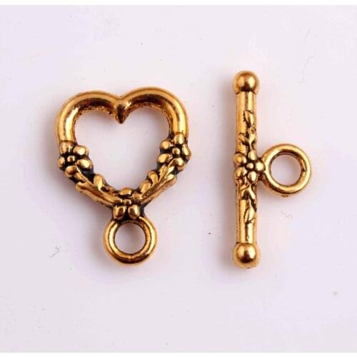 AAA Quantity Vintage Ancient 14x8mm100sets/lot Gold heart Shape toggle clasps for kids Chunky Necklace Jewelry