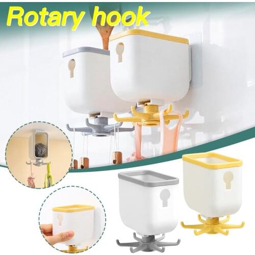 Rotating 6 Storage Hooks Compartment Holder Rotatable Rack Punch-free Storage Shelf Kitchen Bathroom accessories Device
