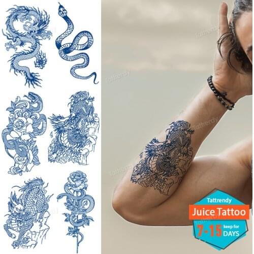 Dragon snake totem temporary tattoos for men women safe juice long lasting tattoo ink body art sexy arm sleeve tattoo stickers