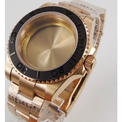 High Quality Rose Gold 40mm Watch Case+Watch Bracelet with Brushed Bezel Insert Deployment Clasp Sapphire Glass