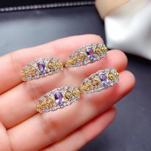 WEAINY Natural Tanzanite Ring S925 Sterling Silver Retro Hollow Lady Fashion Ring High-end Gemstone Jewelry