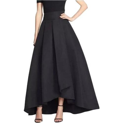 Elegant Black Pleated High Quality Soft Satin High Low Women Formal Skirt Invisible Zipper Waist Custom Evening Party Maxi Skirt