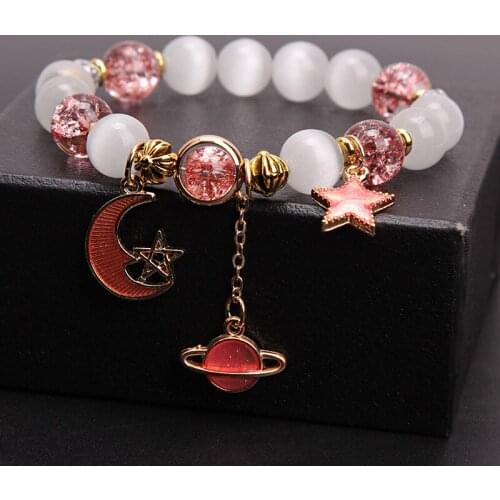 Korean style girl wrist bracelets for women fresh and cute star moon crystal bracelets woman jewelry simple Elasticity