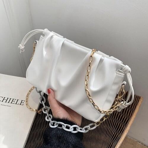 Womens Small Folds Design PU Leather Crossbody Bags Sale Ladies Yellow Shoulder Handbags 2021 Luxury Famous Brand Chain Clutch