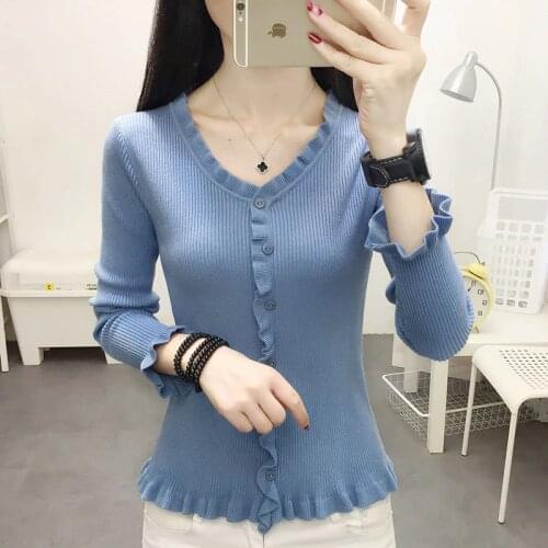 Women Spring Autumn Style Knitted Blouses Shirts Lady Casual Long Sleeve V-Neck Knitted Blusas Tops DD8069