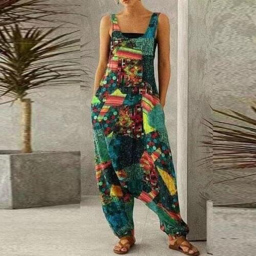 Women Pocket Loose Trousers Cotton Jumpsuit Summer Stripe Print Elegant Playsuits and Jumpsuits Casual Strappy Backless Bodysuit