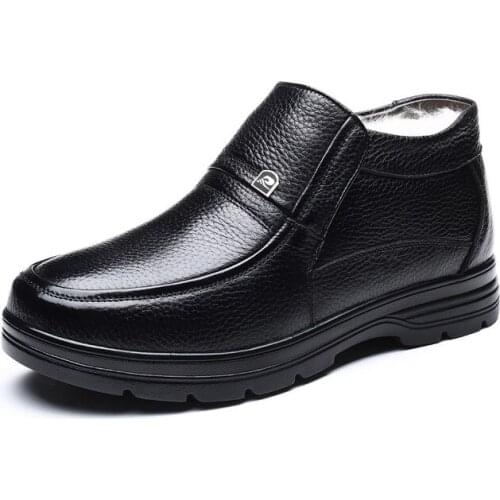 Winter Warm Men Boots Genuine Leather Wool Fur Outdoor Snow Boots Handmade Waterproof Non-slip Ankle Boots Botas Mujer M428