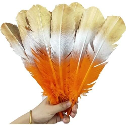 100pcs Stained Orange Golden Goose Feathers For Crafts 10-12 Inches / 25-30cm DIY Feather Wedding Jewelry Decoration Plumes
