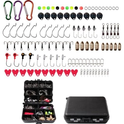 148pcs/lot Fishing Tackle Box with Fishing Hooks Swivels Weights Jig Heads Sinker Fishing Accessories Set Freshwater