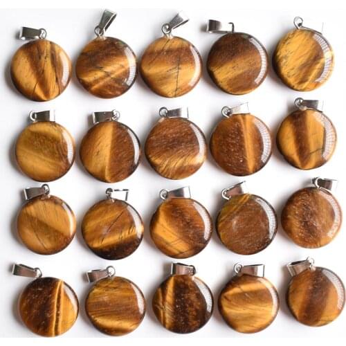 2020 Hot selling natural tiger eye stone round shape charms pendants fit Necklace making jewelry 50pcs/lot Wholesale free