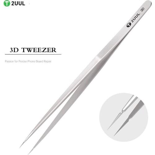 2UUL Tweezers 3D High Precision Mobile Phone Maintenance Sharp Flying Thread IC Chip Motherboard Super Hard Straight Tweezers